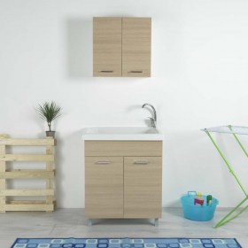 Stanza Lavanderia moderna nel colore Rovere Sbiancato con vasca in ceramica 75x65